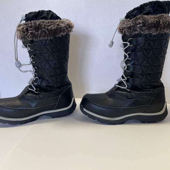 Lands End Youth 487526 Hillary Tall Snow Winter Boots sz 3m Faux Fur Black - Picture 2 of 10